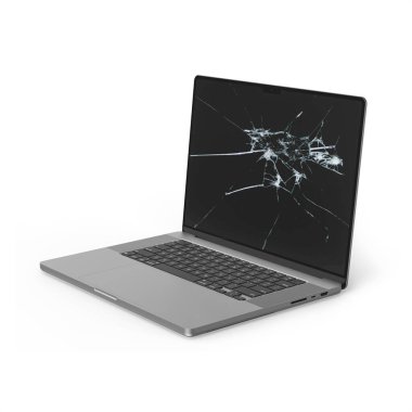 3d Rendered Kırık Ekran Laptop beyaz arkaplanda izole edildi - Kırılmış ve parçalanmış Ekran Dizüstü bilgisayar