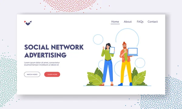 Social Network Advertising Landing Page Mall People Point Tom Skärm — Stock vektor