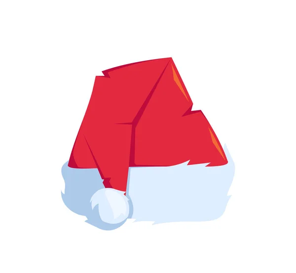 圣诞老人帽 圣诞头饰与弗尔和布波 圣诞老人帽独立的图标白色背景 圣诞假期红色节日诺埃尔或新年晚会服装庆祝活动 卡通矢量图解 — 图库矢量图片