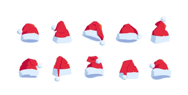 Установите Санта Клаусы Белом Фоне Праздничные Шапки Санта Клауса Красные — стоковый вектор