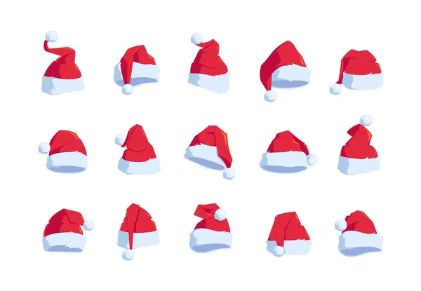 Комплект Icons Isolated Santa Hats Белом Фоне Санта Клаус Украшает — стоковый вектор