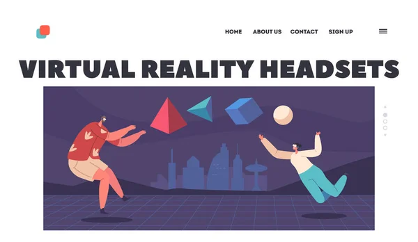 Plantilla Landing Page Auriculares Realidad Virtual Hombre Mujer Gafas Digitales — Archivo Imágenes Vectoriales