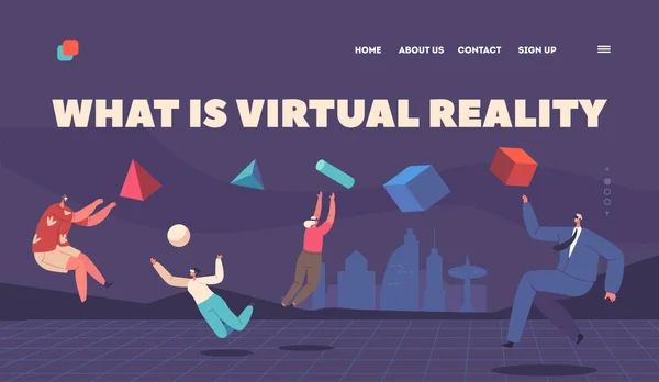 Realidade Virtual Metaverse Digital Technology Landing Page Template Pessoas Usam — Vetor de Stock