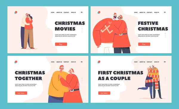 Αγαπώντας Ζευγάρι Χριστούγεννα Celebration Landing Page Πρότυπο Που Ανδρικοί Και — Διανυσματικό Αρχείο