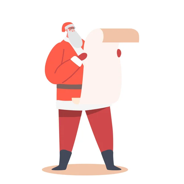 Père Noël Personnage Noël Costume Fête Rouge Chapeau Lire Lettre — Image vectorielle