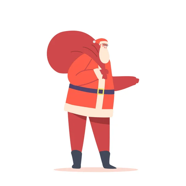 Gros Père Noël Costume Traditionnel Rouge Transporter Sac Avec Des — Image vectorielle