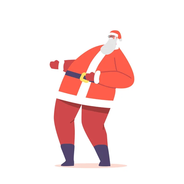 Gros Père Noël Dansant Riant Personnage Noël Costume Traditionnel Rouge — Image vectorielle