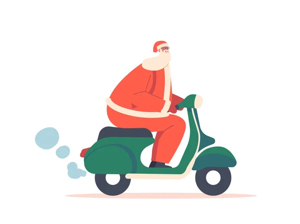 Santa Claus Riding Scooter Cyclomoteur Isolé Sur Fond Blanc Père — Image vectorielle