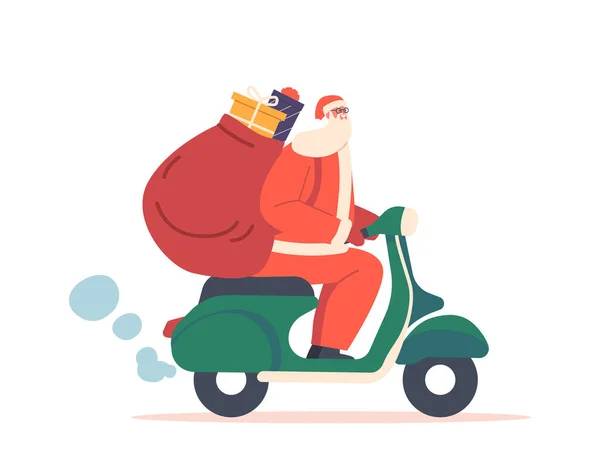 Cadeaux Noël Livraison Concept Service Santa Claus Riding Scooter Avec — Image vectorielle