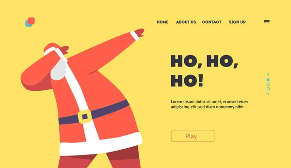 Xmas Celebração Landing Page Template Santa Claus Dabbing Motion Funny —  Vetores de Stock