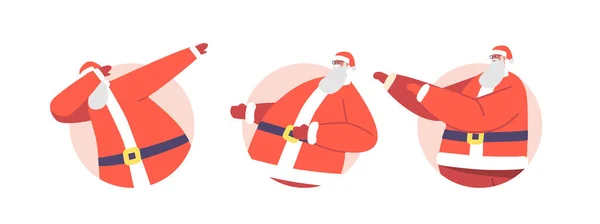 Set Santa Claus Avatares Baile Iconos Redondos Funny Christmas Characters — Archivo Imágenes Vectoriales