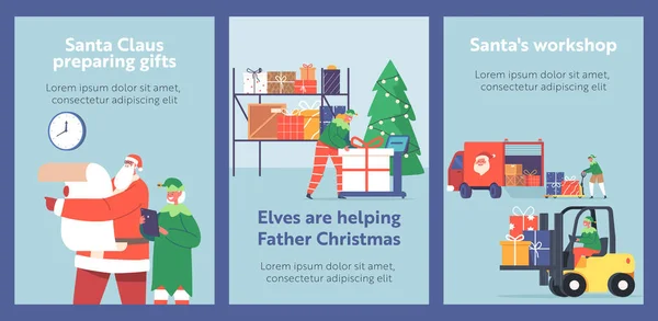 베일러 Santa Claus Elves Helpers Loading Gifts Truck Delivery Children — 스톡 벡터
