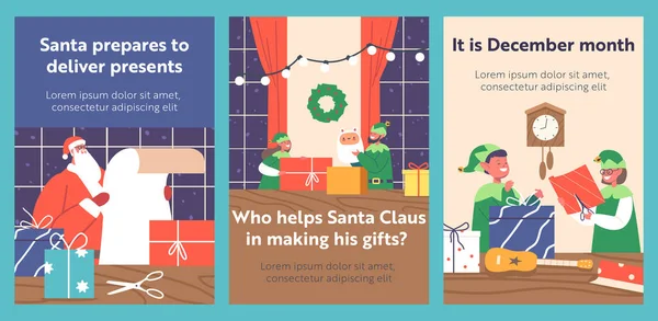 베일러 Santa Claus Working Elves Office Room Reading Gift List — 스톡 벡터