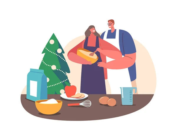 Casal Cozinhar Para Natal Personagens Masculinos Femininos Abraçar Preparar Padaria —  Vetores de Stock
