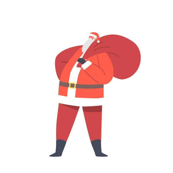 Gros Père Noël Personnage Dans Costume Traditionnel Rouge Transporter Des — Image vectorielle