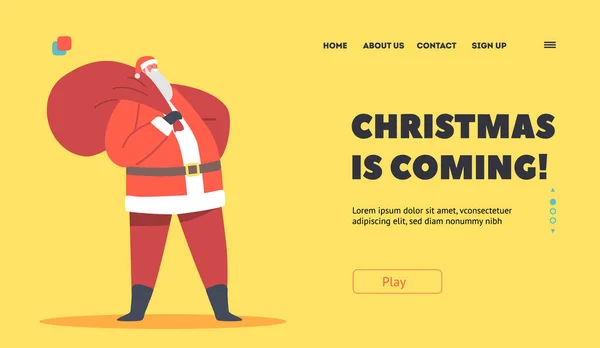 Рождество Наступает Landing Page Template Жирный Персонаж Санта Клауса Традиционном — стоковый вектор