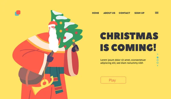 Noël Arrive Modèle Page Atterrissage Père Noël Costume Campagne Traditionnelle — Image vectorielle
