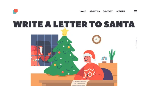 Kind Schreibe Brief Weihnachtsmann Landing Page Template Der Kleine Junge — Stockvektor
