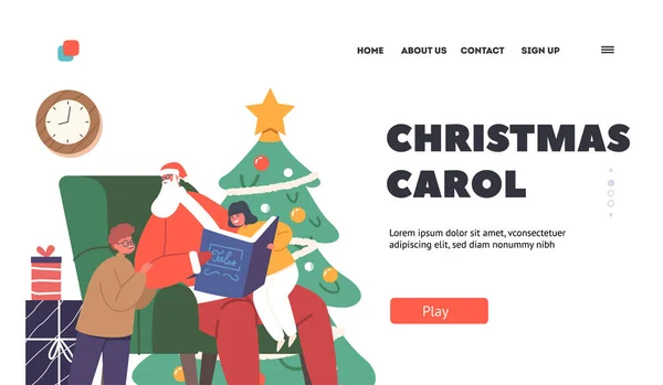 Natale Carol Landing Page Template Bambini Siedono Sulle Ginocchia Babbo — Vettoriale Stock