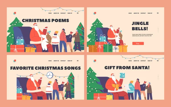 Weihnachtsgedichte Landing Page Template Set Kinder Lesen Dem Weihnachtsmann Gedichte — Stockvektor