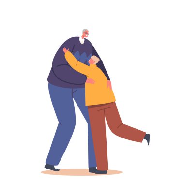 Çocuk Büyükanne Konseptini Ziyaret Ediyor. Mutlu Büyükbaba ve Torun Karakterleri Toplantısı. Büyükbabaya sarılan çocuk. Mutluluk, Sevgi İlişkisi Beyaz Arkaplanda İzole Edildi. Çizgi film İnsanları Vektör İllüstrasyonu