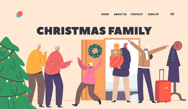 Šablona Stránky Pro Rodinné Vánoční Přistání Šťastná Vnoučata Návštěva Konceptu — Stockový vektor