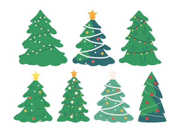 Conjunto Árvores Natal Coleção Pinhos Isolados Para Cartão Saudação Convite — Vetor de Stock