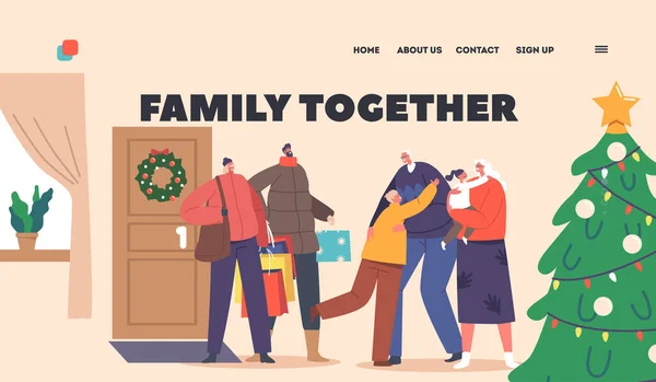 Family Together Landing Page Template Charaktere Freudige Begegnung Glückliche Enkel — Stockvektor