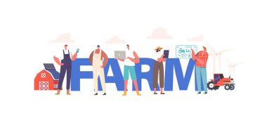 Akıllı Tarım Kavramı Posteri, Yenilikçi Tarım Teknolojileri, Modern Dijital Tarım Uzaktan Kontrollü. Dijital Tarım Çiftliği Geleceğin Posteri, Afişi ya da Flyer. Çizgi film Vektör İllüstrasyonu