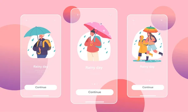Rainy Day Mobile App Page Onboard Screen Template Dalam Bahasa - Stok Vektor