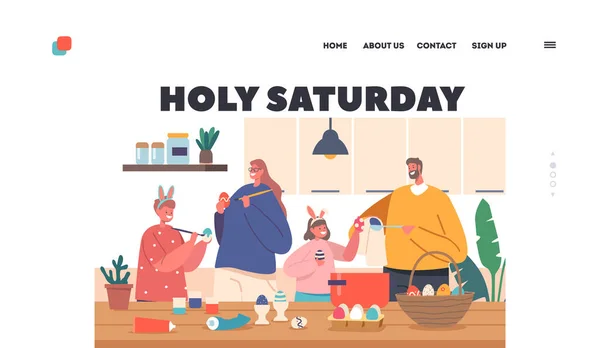 Kutsal Cumartesi Niş Şablonu Mutlu Aile Paskalya Kutlamalarına Hazırlanıyor Ebeveynler — Stok Vektör
