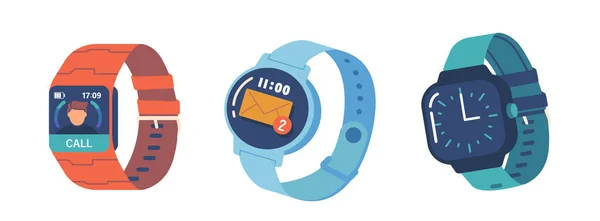 Fitness Tracker Smart Watches Con Notifica Chiamata Sms Mostra Dispositivi — Vettoriale Stock