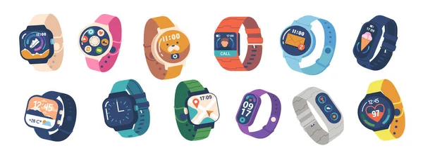 Conjunto Relógios Inteligentes Fitness Trackers Para Crianças Adultos Com Display — Vetor de Stock