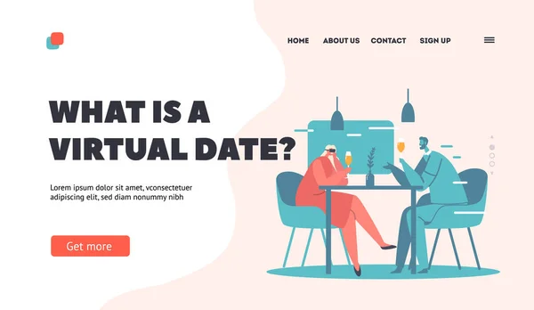 Virtual Romantic Dating Landing Page Mall Glada Par Manliga Och — Stock vektor