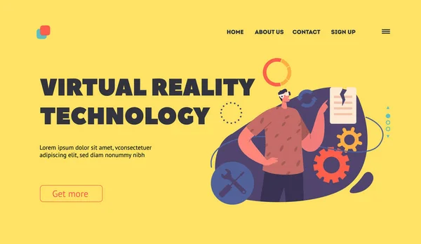Virtual Reality Technology Landing Page Template Inglês Gestão Dados Financeiros — Vetor de Stock