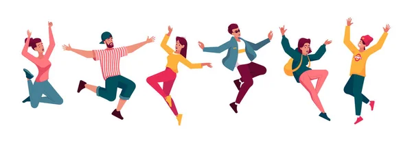 Группа Счастливых Смеющихся Людей Прыгающих Празднующих Победу Энергичные Веселые Мужчины — стоковый вектор