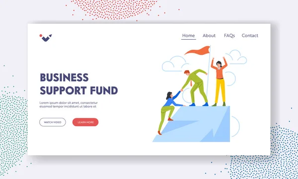 Plantilla Landing Page Business Support Fund Líder Personaje Ayuda Colega — Vector de stock