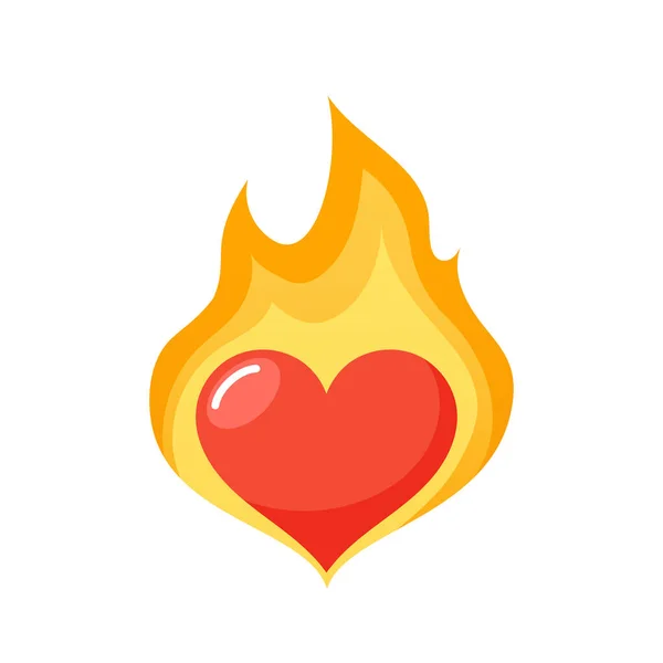 情人节或婚礼贺卡的红心在火焰中 浪漫元素 爱情的象征 燃烧的心在闪耀的火焰中 卡通矢量图解 — 图库矢量图片