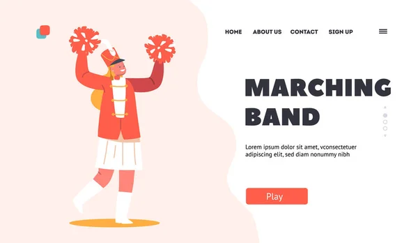 Marching Band Landing Page Template Victory Parade Celebration Musician Girl — Vettoriale Stock