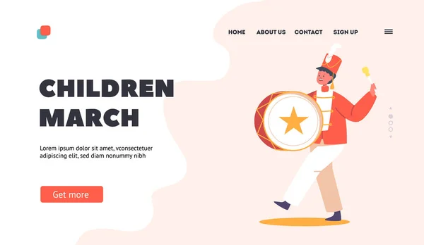Modèle Page Atterrissage Mars Pour Les Enfants Musicien Garçon Personnage — Image vectorielle
