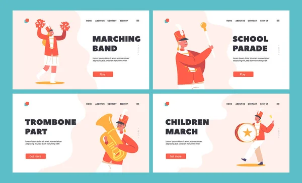 Kids Band Marching Band Parade Landing Page Template Set Happy — Stock Vector