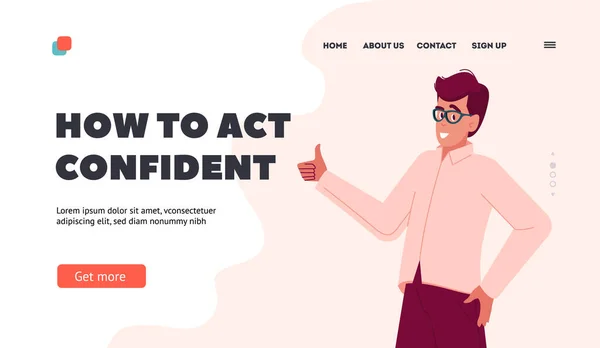 Happy Confident Man Show Thumb Landing Page Template Dalam Bahasa - Stok Vektor