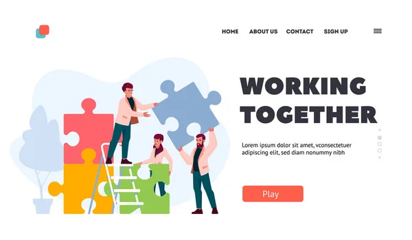 People Group Working Together Landing Page Template Geschäftsleute Arbeiten Zusammen — Stockvektor
