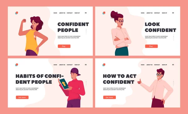 Confident People Landing Page Template Set Good Looking Stylish Persons — Stock Vector