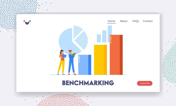 Benchmarking Landing Page Template Business Characters Testing Measuring Analysis Charts — Stock Vector
