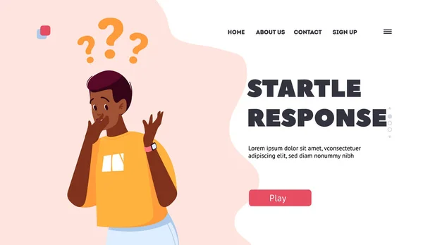Startle Response Landing Page Template Boy Teenager Unexpected Reaction Astonished — Stock Vector