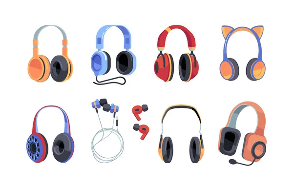 Fülhallgató Szett Fehér Háttérrel Vezetékes Vezeték Nélküli Fülhallgató Audio Equipment — Stock Vector