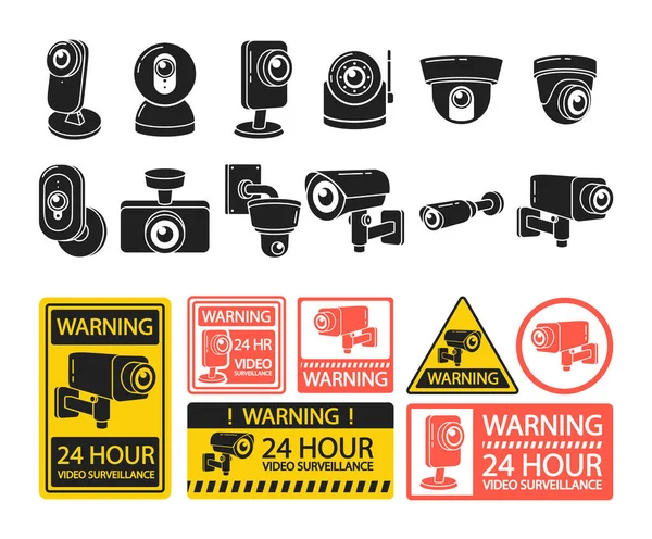Set Von Cctv Kameras Auf Weißem Hintergrund Elektronische Sicherheitsgeräte Für — Stockvektor