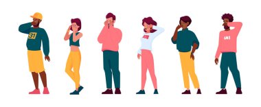 Bunalımlı Ağlayan İnsanlar. Üzgün Erkek ve Kadın Karakterler Olumsuz Duyguları Hisseder, Gözyaşları Dökülen Erkek ve Kadınları Üzer, Kötü Ruh Durumu, Melankolik, Keder, Üzüntü Duygu. Çizgi film Vektör İllüstrasyonu