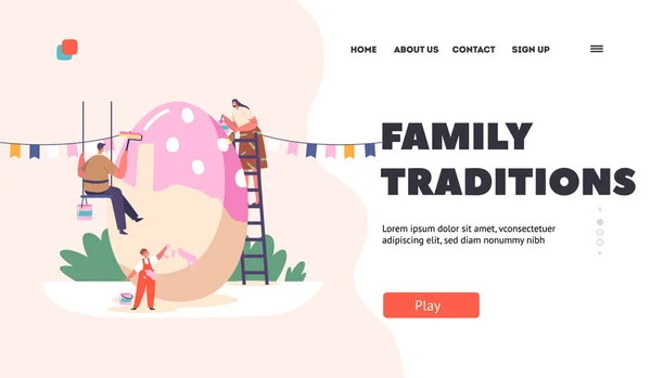 Rodzinne Tradycje Landing Page Template Mała Matka Ojciec Mały Chłopiec — Wektor stockowy